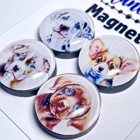 Set of 4 Handcrafted Glass Puppy Set 1 Magnets - Refrigerator Kitchen Whiteboard - Picture 3 of 3